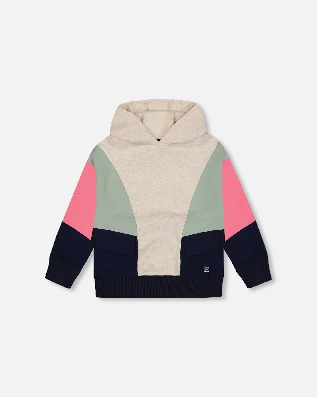 Hooded Sweatshirt Colorblock Beige, Navy And Pink