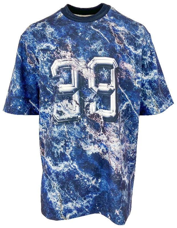 Juun.J Marble Print Short Sleeve Sweatshirt in Blue Multi