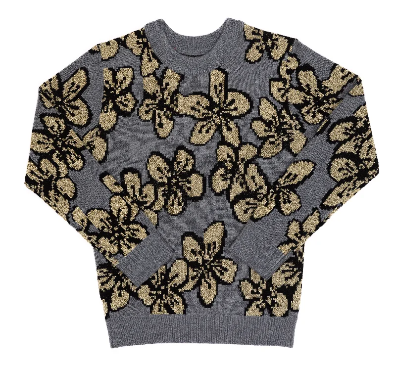 Kipp Grey Floral Metallic Sweater