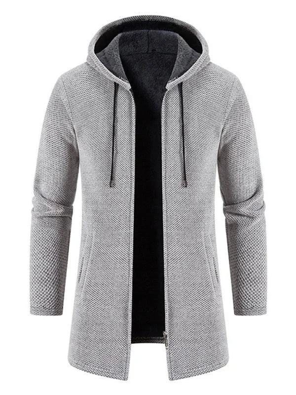 Long Hooded Zipper Men Cardigan Sweater