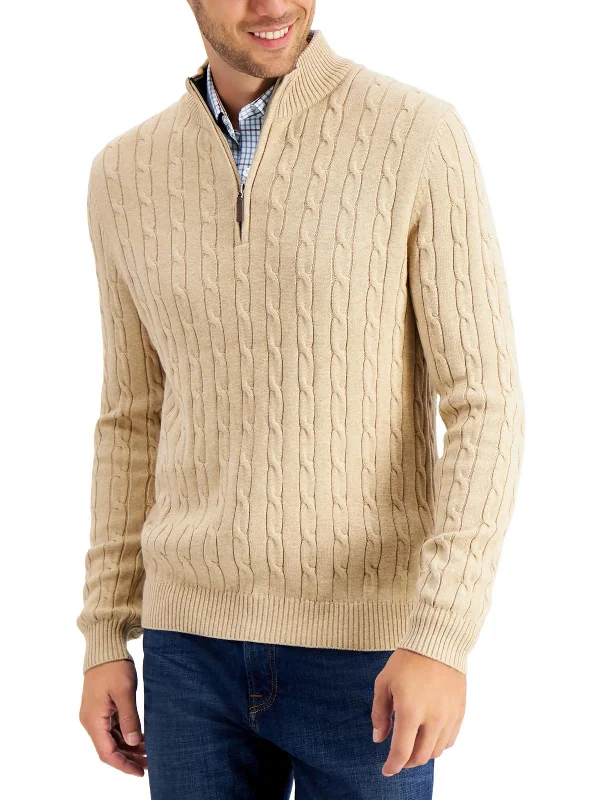 Mens Cotton 1/4-Zip Pullover Sweater