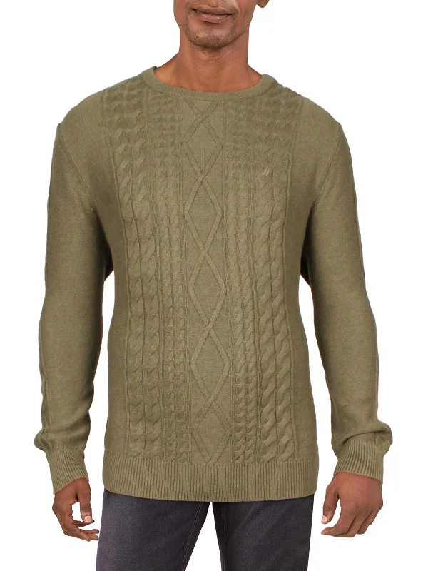 Mens Cotton Ribbed Trim Crewneck Sweater