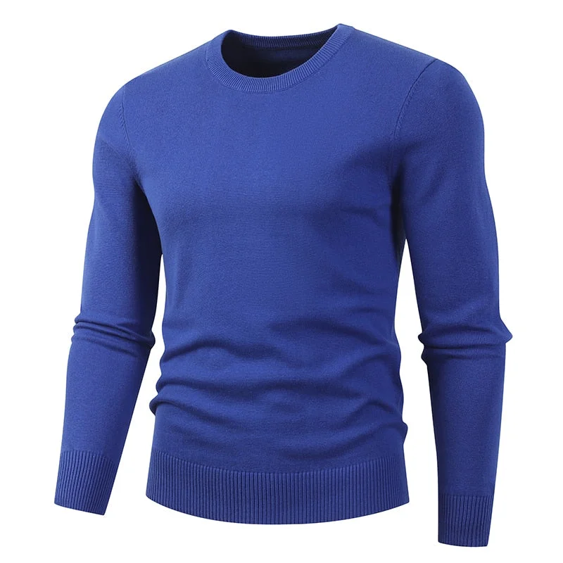 Men's Winter O Neck Blue Color Thick Cotton Jersey Pullover Sweatshirt