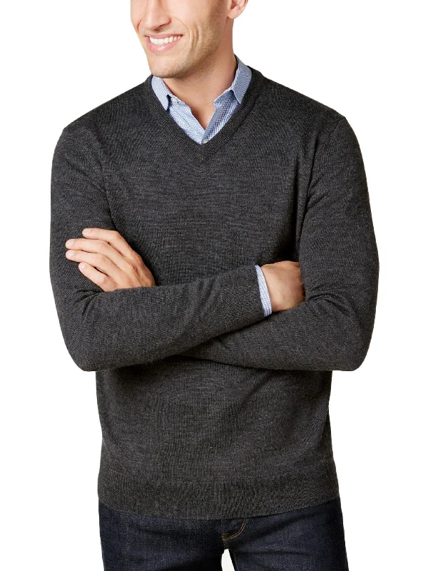 Mens Wool Blend V-Neck Sweater