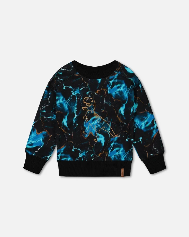 Printed Fleece Sweatshirt Blue Storm