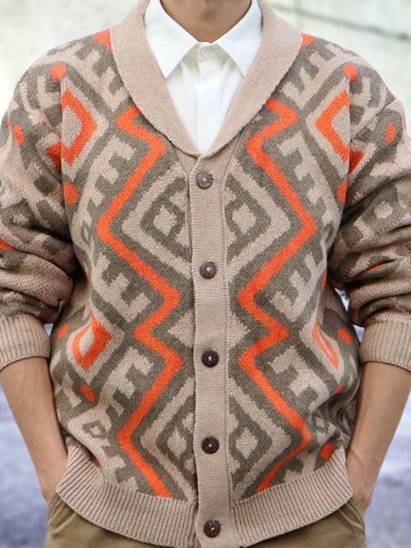 Retro Heavy-Duty Jacquard Men Cardigan Sweater