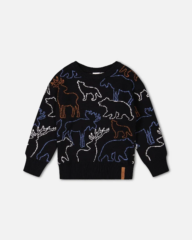 Sweater With Intarsia Animal Forest Black