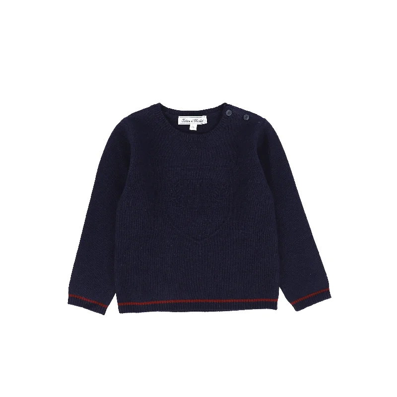 TARTINE ET CHOCOLAT NAVY EMBLEM KNIT SWEATER [FINAL SALE]